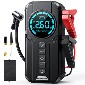 TEMU 150 PSI 에어 컴프레서가 내장된 자동차 점프 스타터, 8000A 피크 전류 자동차 비상 전원 공급원 (10.0L 가솔린/8.0L 디젤), 12V 배터리 부스터, 휴대용 점프선, LCD 디스플레이, LED 조명
