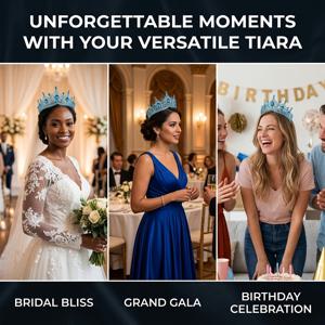 TEMU 신부 왕관 헤드피스, 고급스러운 블루 모조 보석 빈티지 헤어 티아라, 눈부시게 반짝이는 신부 헤드피스, 결혼식 다이닝 사진 소품, 반짝이는 무대 액세서리