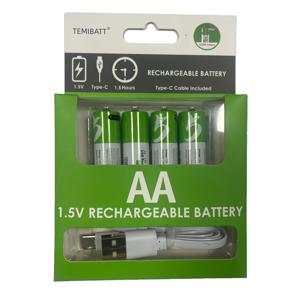 TEMU TEMIBATT 1.5V USB 충전식 AA 배터리 1400mAh, 원래 전압 유지, 리모컨 장난감 및 가정용 기기용, 오래 지속