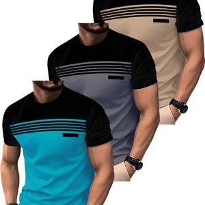 TEMU 남성용 반팔 티셔츠 3pcs - 솔리드 컬러 & 디자인, 회색, 터키석 | 통기성 라운드 넥 캐주얼 여름 티셔츠, 수직 소매 | 기계 세탁 가능, 해변, 사무실, 반공식 행사용 다용도 캐주얼 의상 - 중간 신축성 원단, 편안한 핏, 캐주얼 외출용 스타일리시 패턴, 남성용 고품질 티셔츠, 남성용 캐주얼 셔츠