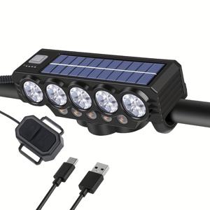 TEMU 7단 15LED 자전거 전조등 (120B 자전거 벨 포함), USB 충전식 자전거 라이트, ABS 재질, 핸들바 마운트, 18650 리튬 배터리, 현대 자전거 라이트 라이딩에 이상적인 선택 | 내구성 좋은 자전거 라이트, 자전거 장비