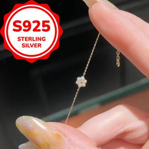 TEMU 925 실버 여성 꽃 팔찌, 데이지 미니 꽃잎, 니치 디자인, 작은 꽃, 라이트 럭셔리, 부드럽고 정교하며 다재다능한 액세서리