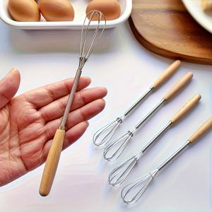 TEMU 나무 손잡이가 있는 스테인리스 미니 휘스크 - 베이킹, 혼합 및 휘핑을 위한 다기능 수동 계란 비터, 거품기, 커피 스털러 - 필수 주방 및 식사 도구, 완벽한 홈 선물