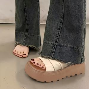 TEMU 신상 여름 통굽 여성 아웃도어 슬라이드, 키높이 플랫폼 샌들, 패셔너블한 활용도 높은 오픈토 슬리퍼, 일상 외출 및 해변 휴가용 편안한 슬라이드, 여성 신발