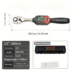 TEMU 디지털 토크 렌치 1/2'' 3-100 N.m 범위, 고정밀 조절식 토크 테스터, 디지털 디스플레이, 양방향 래칫, 데이터 저장, 버저 및 LED 플래시 기능 전자식 토크 렌치 (배터리 미포함)