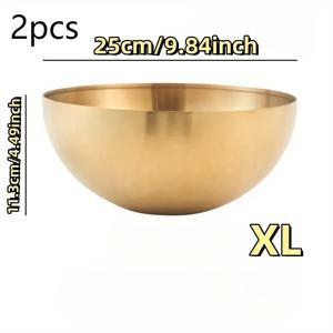 TEMU 스테인리스 스틸 골든 믹싱 볼 2개 세트, 샐러드 보울, 과일 보울, 곡물 보울, 스낵 보울, 수프 보울, 주방용품