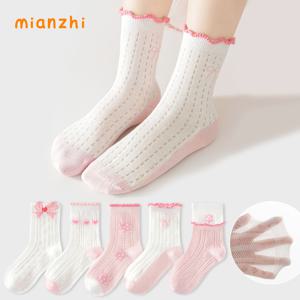 TEMU 5켤레/세트 MIANZHI 플로어 삭스 하트 플라워 3D 리본 메시 여아 남아 아기 실내 통기성 레이스 미드-카프 삭스, 캐주얼 데일리 웨어에 적합
