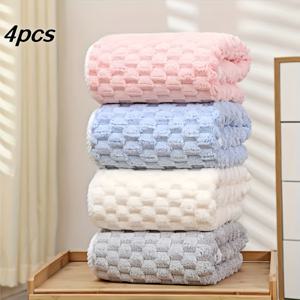 TEMU 4단 패키지 소프트 와플 타월 - 75 X 35 Cm/29.53 X 13.78 Inches - 흡수성, 생생한 색상 (핑크, 블루, 옐로우, 그레이), 성인용, 가정, 스파, 헬스장, 여행 및 일상 사용에 적합, 완벽한 선물, 모던 스타일 피트니스 페이스 타월