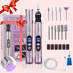 TEMU 올인원 전동 네일 드릴 및 램프 2-in-1 가정용 및 살롱용, USB 충전식 휴대용 네일 드릴, LCD 디스플레이, 교체형 드릴 비트 및 램프, 젤 광택제 제거용 전문가용 네일/페디큐어 도구, 어머니의 날 선물