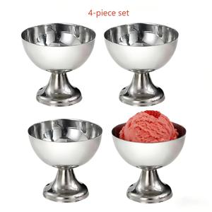 TEMU 스테인리스 스틸 컵 4개 세트, 디저트 볼, 180ML 푸딩 컵 (발 포함), 무스 볼, 과일 샐러드 볼, 가정, 레스토랑 및 호텔 파티에 적합, 주방 식기 세트, 식기세척기 사용 가능, 은색