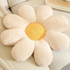 TEMU 1개 플러시 작은 데이지 쿠션 베개, 50cm/19.68인치, 입체적인 꽃잎 디자인, 부드럽고 편안한 짧은 플러시 원단으로 제작. 모든 계절에 적합하며, 소파, 사무실 의자 패드, 발코니 창문에 이상적인 선택입니다.