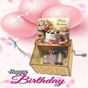 TEMU 손잡이 달린 빈티지 나무 뮤직 박스 1개. 생일 축하 테마와 사랑스러운 케이크 디자인으로 구성되어 있습니다. 가족과 친구를 위한 완벽한 선물이며, 휴일 및 새해에 적합합니다.