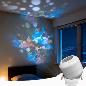 TEMU LED 회전 테이블 조명, USB 전원 바다 무드등, 해양 패턴 360° 회전 프로젝터 조명, 거실, 침실, 게임룸, 생일 파티, 집 장식용 (화이트)