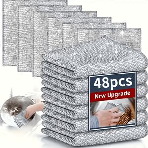 TEMU 초대형 인기! 48개 매직 클리닝 패드, 금속 와이어 클리닝 천, 양면 클리닝 천 (주방 냄비, 프라이팬 및 설거지용), 논스틱 및 녹 제거, 모든 표면에 안전, 주방 및 욕실에 적합