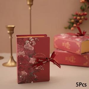 TEMU 책 모양 선물 상자 5개 세트, 리본 포함 종이 판지 사탕 초콜릿 선물 포장 상자, 파티, 결혼식, 생일 파티용 선물 상자 및 선물 가방