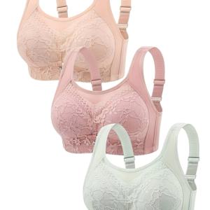 TEMU 처진 부분을 잡아주는 얇은 사이드 서포트 브라레트 3개 세트, 와이어리스 레이스 푸쉬업 브라, 편안하고 통기성 좋은 여성용 오픈백 속옷