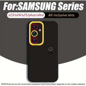 TEMU 휴대폰 케이스 - 삼성 갤럭시 S25 울트라/S25+ 휴대폰 케이스에 적합, 블랙/블루/레드/옐로우/화이트 색상으로 제공. S24/S23+/S22 케이스와 호환 가능. 스마일 패턴 디자인, 소프트 터치 마감, 충격 방지, 방진, 미끄럼 방지 기능 포함