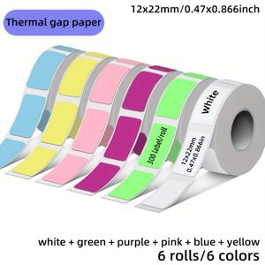 TEMU 컬러 갭 스티커 6롤, P15/D30 호환, 12*22mm(0.47*0.866인치), 롤당 300매, 색상별 롤, 크리스마스, 생일, 결혼식, 사무실, 가정용 선물 포장 라벨, 주소 표시기, 파일 정리용