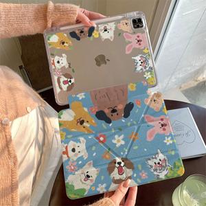 TEMU 1개 만화 유화 강아지 다중 접이식 태블릿 케이스 커버 (갤럭시 탭 S10 S7+ S8+ S9+ S9FE+ S10+, 탭 S6 라이트, 탭 A7 A8 A9+ 호환)