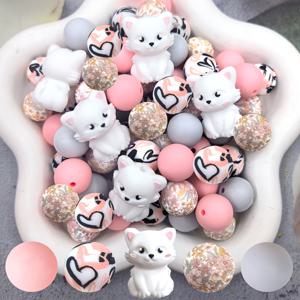 TEMU 32개 실리콘 비즈, 3D 입체 고양이 실리콘 비즈 - 실리콘 포컬 비즈, 하트 프린트 원형 비즈, 트렌디한 디자인, 주얼리 제작 비즈, S, 끈, 비즈 펜 추가에 적합