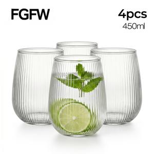 TEMU FGFW 6/4개입 450ml (15.8oz) 짧은 테이퍼드 세로 계란 모양 유리 텀블러, 고 붕규산 유리 내열성, 가정/사무실 일상 사용, 세탁기 사용 가능, 품질, 물, 주스, 커피, 소다에 적합