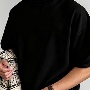 TEMU 남성용 루즈핏 하프 터틀넥 반팔 캐주얼 데일리웨어 상의