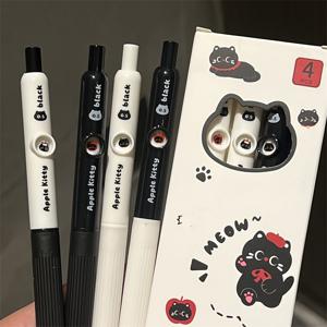 TEMU 4개 히든 앤 시크 재미있는 뉴트럴 펜, 얼굴 바꾸는 펜, 고양이 디자인, 검정색, 속건성 잉크, 미끄럼 방지 펜 그립, 학생 교실 노트, 숙제 쓰기 문구류