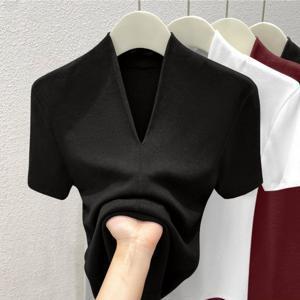 TEMU 신상 여성 브이넥 티셔츠 여름 슬림핏 섹시 레깅스 반팔 상의