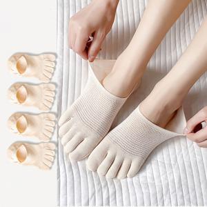TEMU NCDATE 발가락 다섯개용 보트 양말 4켤레 - 통기성 땀 흡수성 투명 발가락 분리형, 십대에게 적합한 봄/여름 단색, 기계 세탁 가능 양말, 십대용