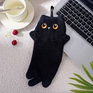 TEMU 매우 부드러운 고양이 테마 극세사 손끝 타월, 주방용 & - 걸이용 고리, 속건성, 털 빠짐 없는 아기 고양이 디자인 핸드 타월 (그레이/블랙), 고양이 애호가를 위한 선물용, 욕실용