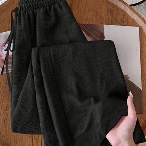 TEMU 여성용 엘레강스 솔리드 블랙 레그 기장 연장 바지 - 루즈핏 팬츠, 정장 및 직장복용, 기계 세탁 가능, 봄 여름 가을 의상