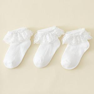 TEMU 3켤레 흰색 양말, 메쉬 통기성 양말, 작은 공주 레이스 양말, 레이스 양말