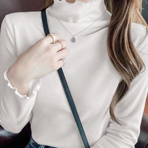 TEMU 여성용 새로운 러플 모크넥 베이스 셔츠, 봄, 가을, 겨울용 따뜻한 속옷, 다용도 긴팔 상의