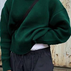 TEMU 남성용 신상 가을/겨울 스트리트 스타일 아메리칸 캐주얼 루즈핏 심플 단색 활용도 높은 출퇴근용 패브릭 긴소매 크루넥 풀오버 스웨터