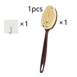 TEMU 각질 제거 브러시 1개 + 후크 1개, 부드럽고 뻣뻣한 천연 강모, 양면 긴 손잡이 샤워 브러시, 등 문지르개, 목욕 또는 드라이 브러싱용 바디 각질 제거기, 부드러운 강모 각질 제거 브러시, 천연 강모 브러시, 각질 제거 브러시, 목욕 액세서리, 셀프 케어 필수품