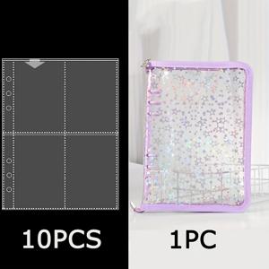 TEMU 단색, 레이저 별 프린트, A5, 6홀, 간편한 투명 반짝이 PVC 지퍼 백 (루스리프 클립 포함), 사진 앨범 컬렉션 루스리프 바인더 카드 홀더