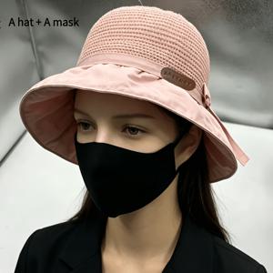 TEMU 인플루언서 핫 스타일 올매치 아웃도어 선 햇, 2개, 모자 및 마스크, 넓은 챙 어부 모자 휴대용 모자 리본 여성 모자