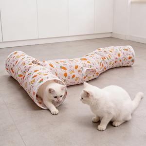 TEMU 접이식 3방향 고양이 터널, 사랑스러운 토끼와 당근 프린트 반려동물 놀이 튜브, 고양이, 토끼, 소형 반려동물을 위한 인터랙티브 장난감, 보관이 간편함