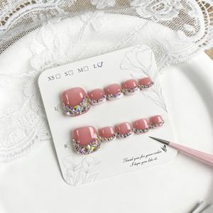 TEMU 정사각형 프렌치 스타일 손끝 하트 모양 라인석 럭셔리 발가락 네일 아트 스티커 10개 세트, 축제, 결혼식, 파티용