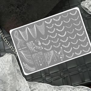TEMU 레이스 스타 프렌치 네일 스탬핑 플레이트 | 레이스 & 술 장식 네일 아트 스탬핑 플레이트 | 스테인리스 스틸 별이 빛나는 하늘 체인 네일 아트 템플릿