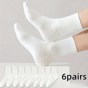 TEMU 남녀공용 단색 캐주얼 및 운동용 양말 6켤레 세트 - 스포츠, 야외, 평상복에 적합, 편안함, 세탁기 사용 가능 - 단색 디자인 (6켤레 팩)