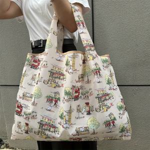 TEMU 런던 프린트 대용량 휴대용 핸드백 남녀 공용, 전화 부스가 있는 강아지, 접이식 쇼핑백, 재사용 가능한 경량 토트백, 외출용 캐주얼 데이팩