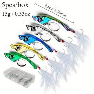 TEMU 5pcs AVLCOAKY VIB 구리 합금 낚시 유인물 - 스피너바이트와 깃털된 후크가 장거리 캐스팅에 적합, 바다 낚시와 바스에 이상적, 낚시 유인물