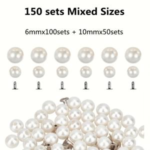 TEMU 150세트 혼합 사이즈 반구 모조 진주 리벳 핀 세트, DIY 재봉, 의류, 모자, 가방, 신발, 액세서리, 신부 베일, 드레스 장식 액세서리에 적합