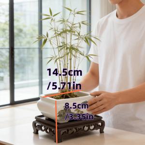 TEMU 1세트 / 2개: 1개 세라믹 화분 + 1개 받침대, 식물 미포함. 우아한 중국식 세라믹 화분, 배수구 포함 - 대형 직사각형, 장식적인 산과 나무 무늬 받침대. 분재, 다육식물, 대나무 장식에 적합. 실내외 사용 가능, 야외 정원용 화분 | 중국식 세라믹 | 기능성 도자기, 야외 식물 재배 용기