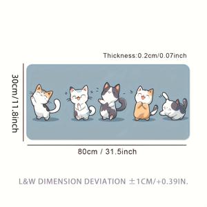 TEMU [미끄럼 방지 데스크 매트] 미끄럼 방지 특대형 고무 데스크 매트 | 정밀 잠금 엣지, 파란색의 재미있는 만화 고양이 댄스 디자인 - 내구성이 뛰어난 사무실 및 게이밍 마우스 패드 (가정, 직장 또는 컴퓨터 설정용)