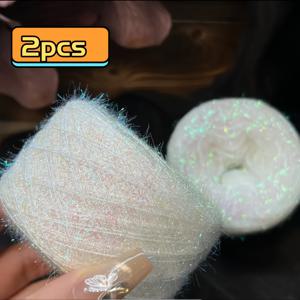 TEMU 2팩 100g 반짝이는 유리섬유 실 - 그라데이션 멀티컬러 반짝임 섬유, DIY 공예용, 인형, 스웨터, 가방, 행주에 적합 - 100% 폴리에스터 유리섬유 실