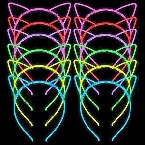 TEMU 여성 파티 장식용 야광 고양이 귀 머리띠 12개, 만화 고양이 귀 플라스틱 머리띠, 파티 헤어 장식