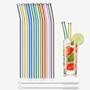 TEMU 8개 재사용 가능한 멀티컬러 유리 빨대 세트 (청소 브러쉬 2개 포함) – 20cm (8인치) 직선형 & 구부러진형 식기세척기 사용 가능 빨대 (보바 차, 칵테일, 스무디, 아이스 커피, 밀크셰이크, 주스, 탄산음료용) – 생생한 여성 빨대, 브라이덜 샤워