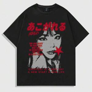 TEMU 남성용 애니메이션 그래픽 티셔츠 - 레드 액센트 - 가볍고 통기성 좋은 원단 - 세탁기 사용 가능, 코스프레, 애니메이션 팬을 위한 데일리 캐주얼 티 - 레이어링 필수템, 코스프레 의류, 생생한 프린트 셔츠, 편안한 착용감 셔츠, 여름 패션